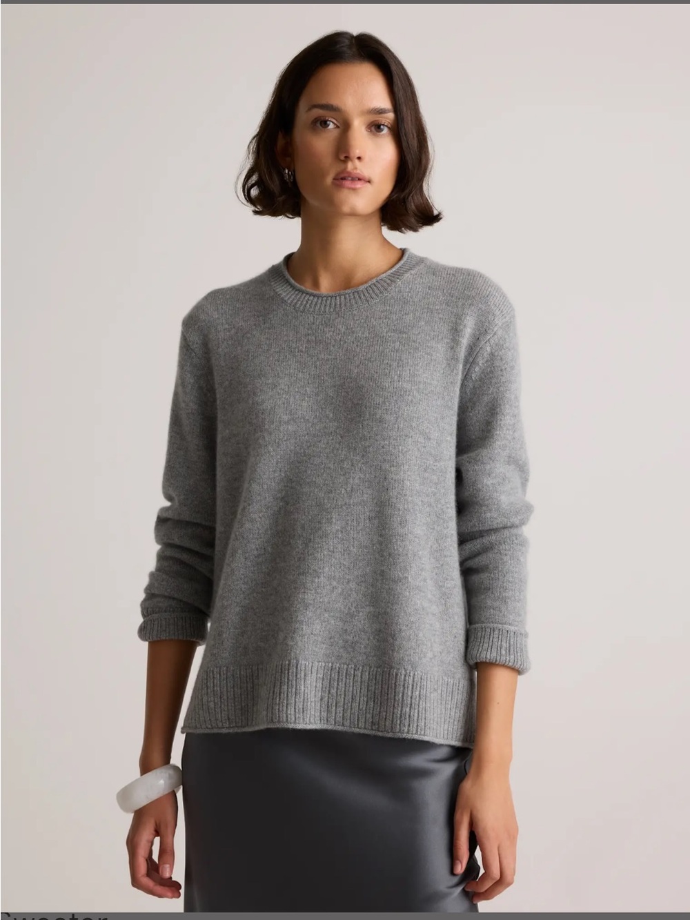 Quince Grey Mongolian Cashmere Boxy Crewneck Sweater